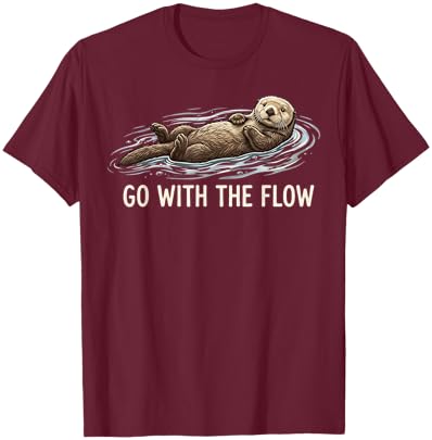 Go with The Flow Sea Otter T-Shirt - T-Shirt | Maroon