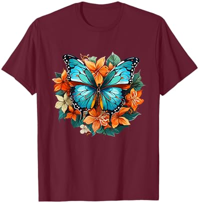 Colorful Butterfly I Flower Butterfly T-Shirt - T-Shirt | Maroon