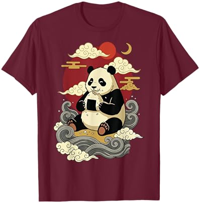 Panda Eating Onigiri Japanese Sushi Manga Japan T-Shirt - T-Shirt | Maroon