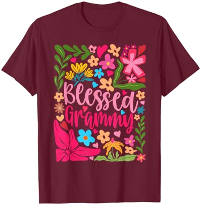 Blessed Grammy Retro Boho Flowers Floral Mother's Day T-Shirt - T-Shirt | Maroon