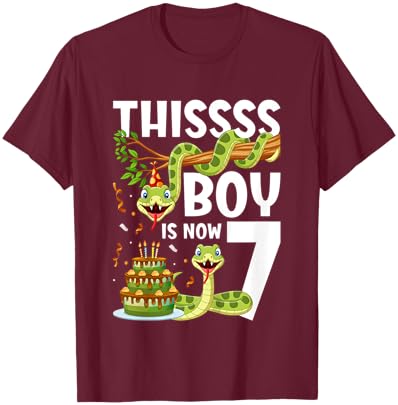 Kids 7th Reptile Birthday 7 Year Old Boy Snake Birthday Party T-Shirt - T-Shirt | Maroon