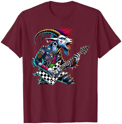 Funny Punk Goat Rock Goat Rock and Roll Guitar Music T-Shirt - T-Shirt | Maroon