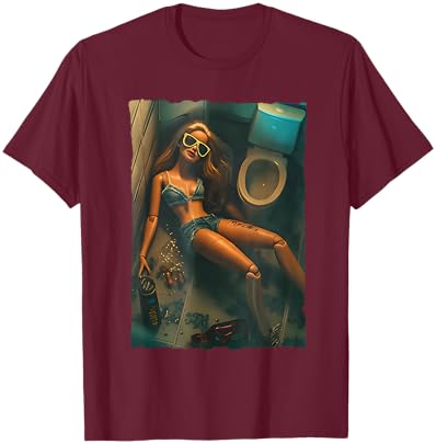 Funny Disgusting Doll face Drinking Meme T-Shirt - T-Shirt | Maroon