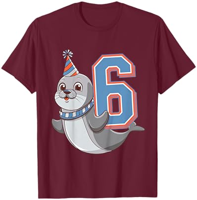 Kids 6th Birthday Seal Kids T-Shirt - T-Shirt | Maroon