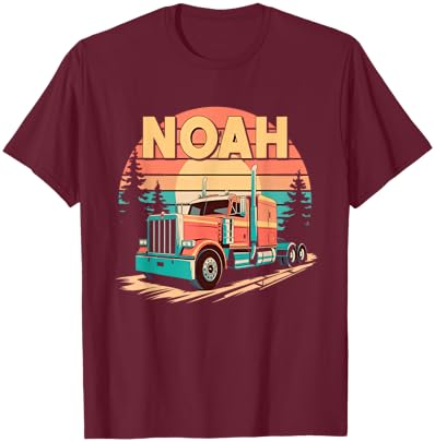 Noah Personalized Nametag Name Tag Semi Truck for NOAH T-Shirt - T-Shirt | Maroon