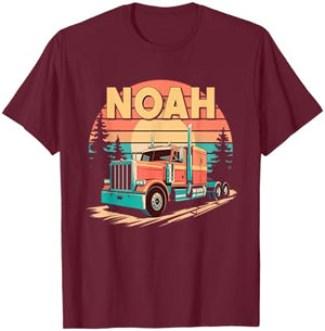 Noah Personalized Nametag Name Tag Semi Truck for NOAH T-Shirt - T-Shirt | Maroon