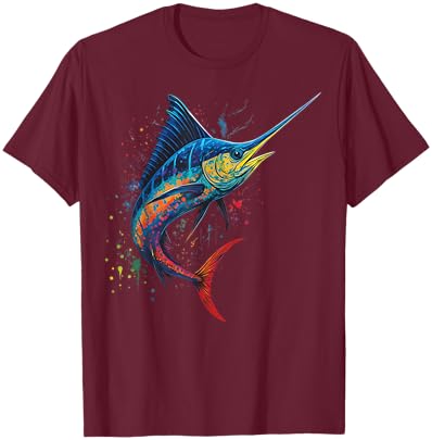 Swordfish Colorful Deep Sea Fishing T-Shirt - T-Shirt | Maroon