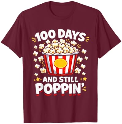 100th Day of School Popcorn 100 Days and Still Poppin Kids T-Shirt - T-Shirt | Maroon