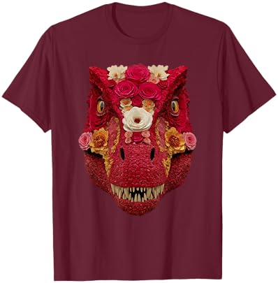 T-rex with Roses Spring Floral Dinosaur for Valentine's Day T-Shirt - T-Shirt | Maroon