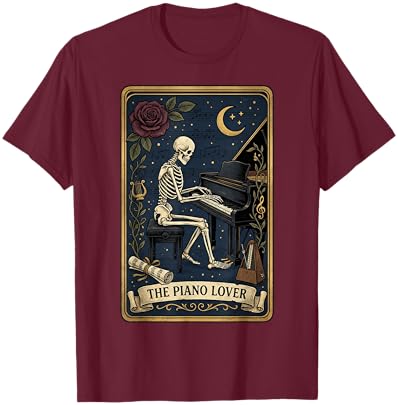 Piano Lover Tarot Card Gothic Skeleton Music Pianist T-Shirt - T-Shirt | Maroon