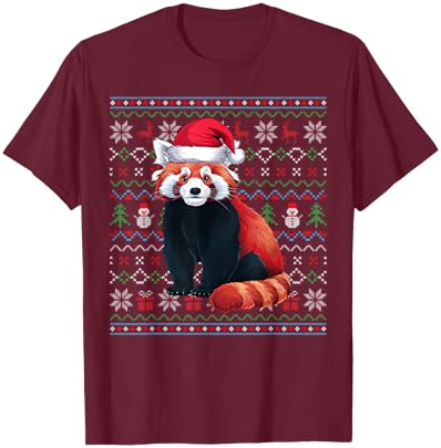 Ugly Red Panda Lovers Xmas Sweater Santa Christmas T-Shirt - T-Shirt | Maroon