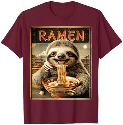 Funny Ramen Sloth Noodle Lovers Anime Otaku T-Shirt - T-Shirt | Maroon