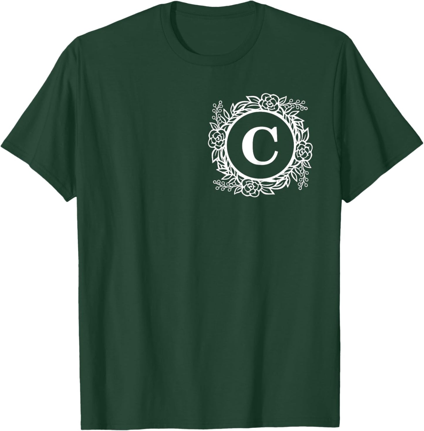 Personalized Monogram Letter C Initial Cute Floral Wreath T-Shirt - T-Shirt | Forest
