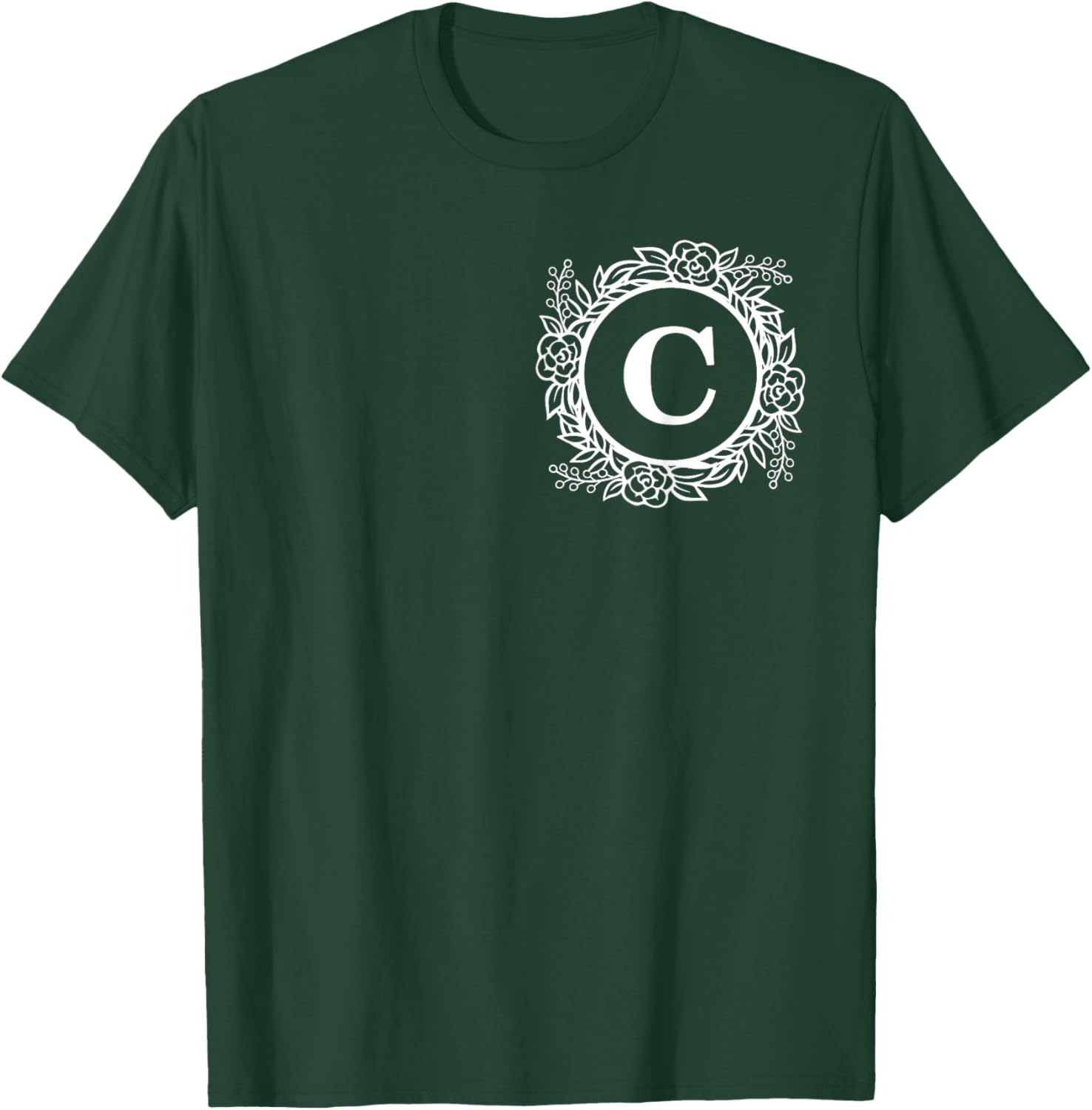 Personalized Monogram Letter C Initial Cute Floral Wreath T-Shirt - T-Shirt | Forest