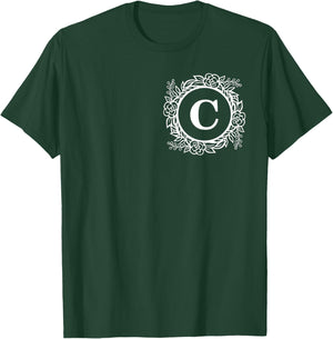 Personalized Monogram Letter C Initial Cute Floral Wreath T-Shirt - T-Shirt | Forest