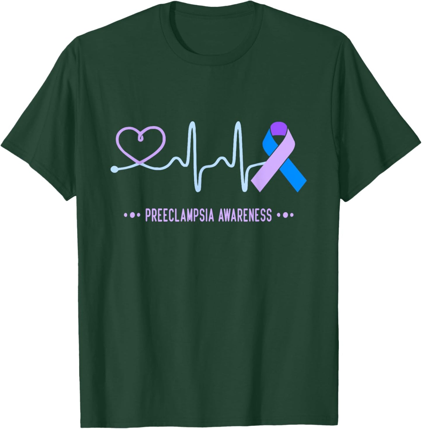 Preeclampsia Awareness Heartbeat Ribbon T-Shirt - T-Shirt | Forest