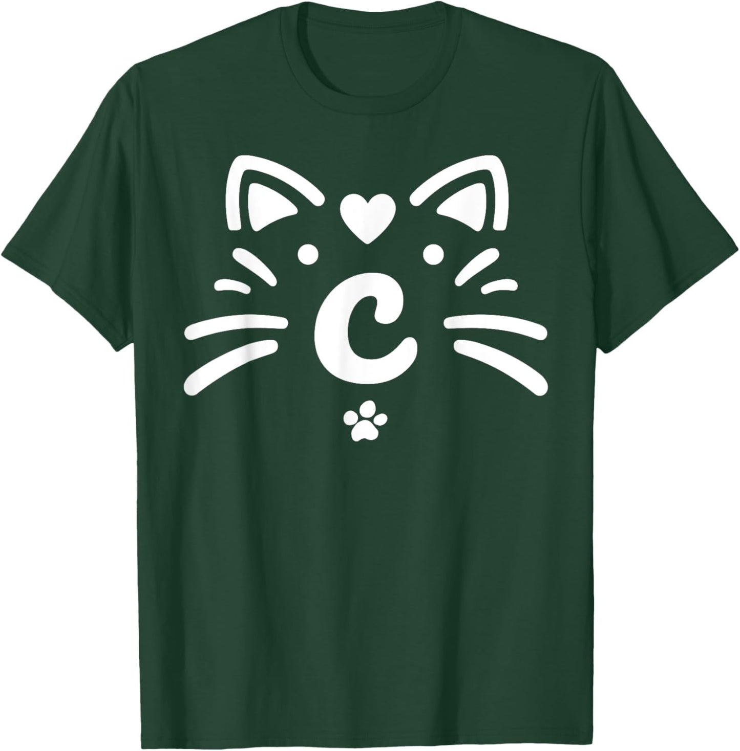 Monogram Initials Letter C Cat Cute Paw Print Kitten Lovers T-Shirt - T-Shirt | Forest