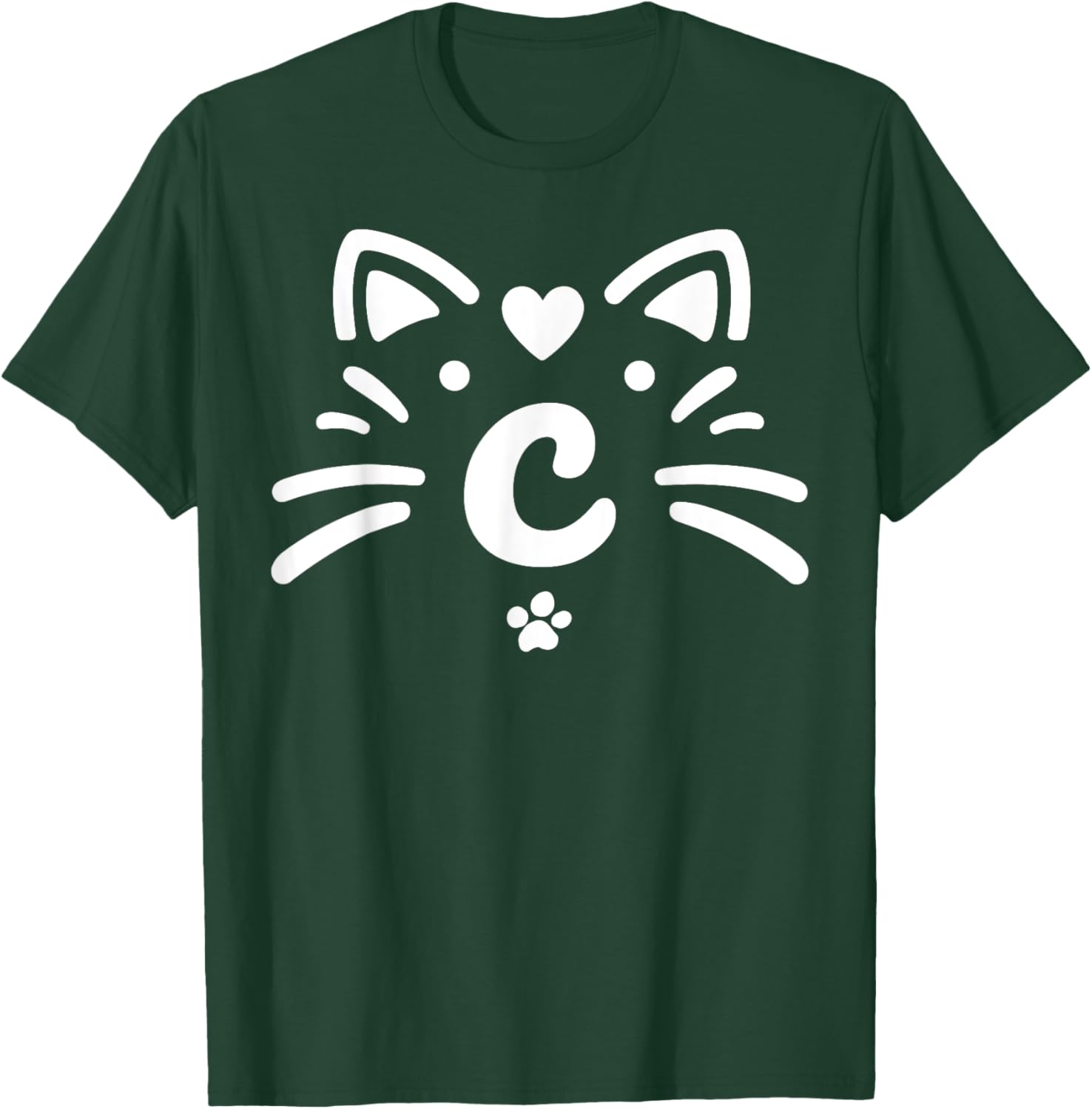 Monogram Initials Letter C Cat Cute Paw Print Kitten Lovers T-Shirt - T-Shirt | Forest