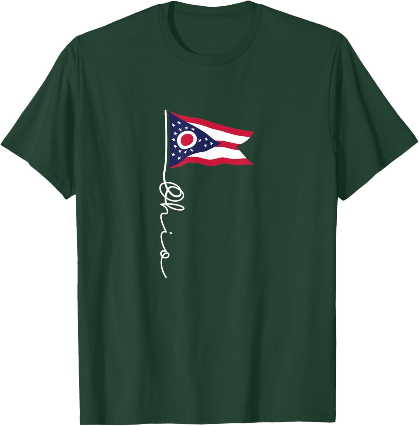 Ohio Signature Flag Pole - Elegant Patriotic Ohioan Flag T-Shirt - T-Shirt | Forest