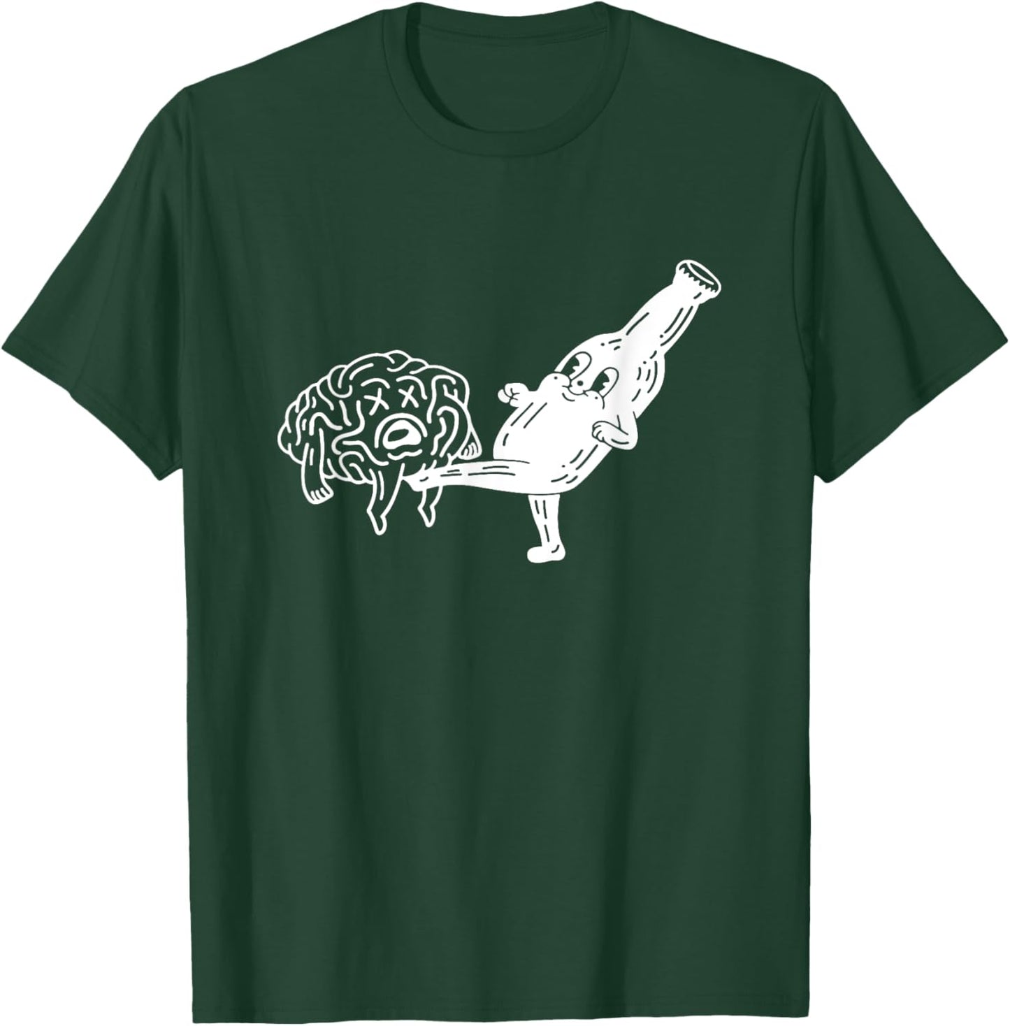Smiling Beer Bottle Kicking Brain T-Shirt - T-Shirt | Forest