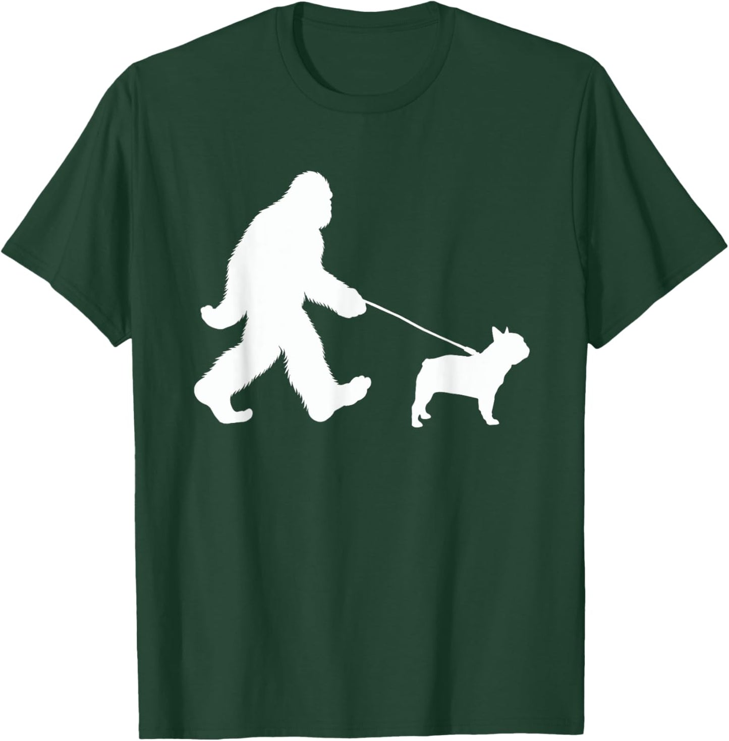 Bigfoot Walking a Dog Funny French Bulldog Lovers Dog Dad Men Women Kids T-Shirt - T-Shirt | Forest