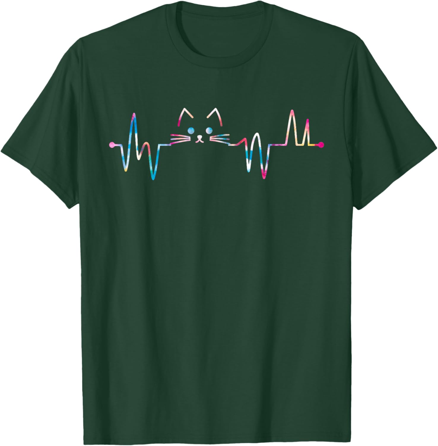 Heartbeat Cat Lover Animal Silhouette Cute Cat Men Women Kids T-Shirt - T-Shirt | Forest