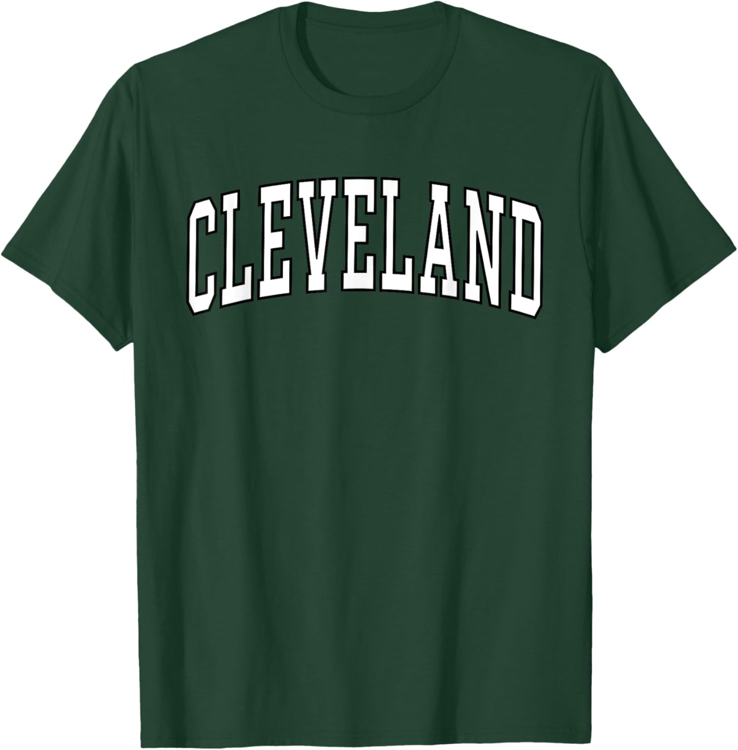 Cleveland Apparel . Co - Vintage Varsity Arched Text Cleveland - Adults - Red - Small - Short Sleeve - Polyester 100% - - Retro - Letter Print T-Shirt - T-Shirt | Forest