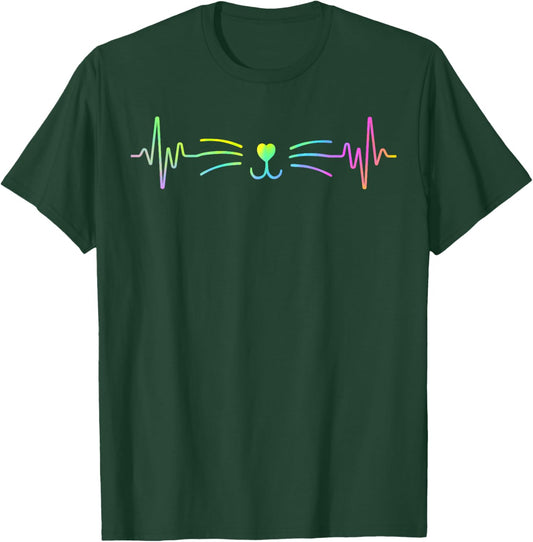 Colorful Heartbeat Cat Lover Animal Silhouette Cute Cat T-Shirt - T-Shirt | Forest