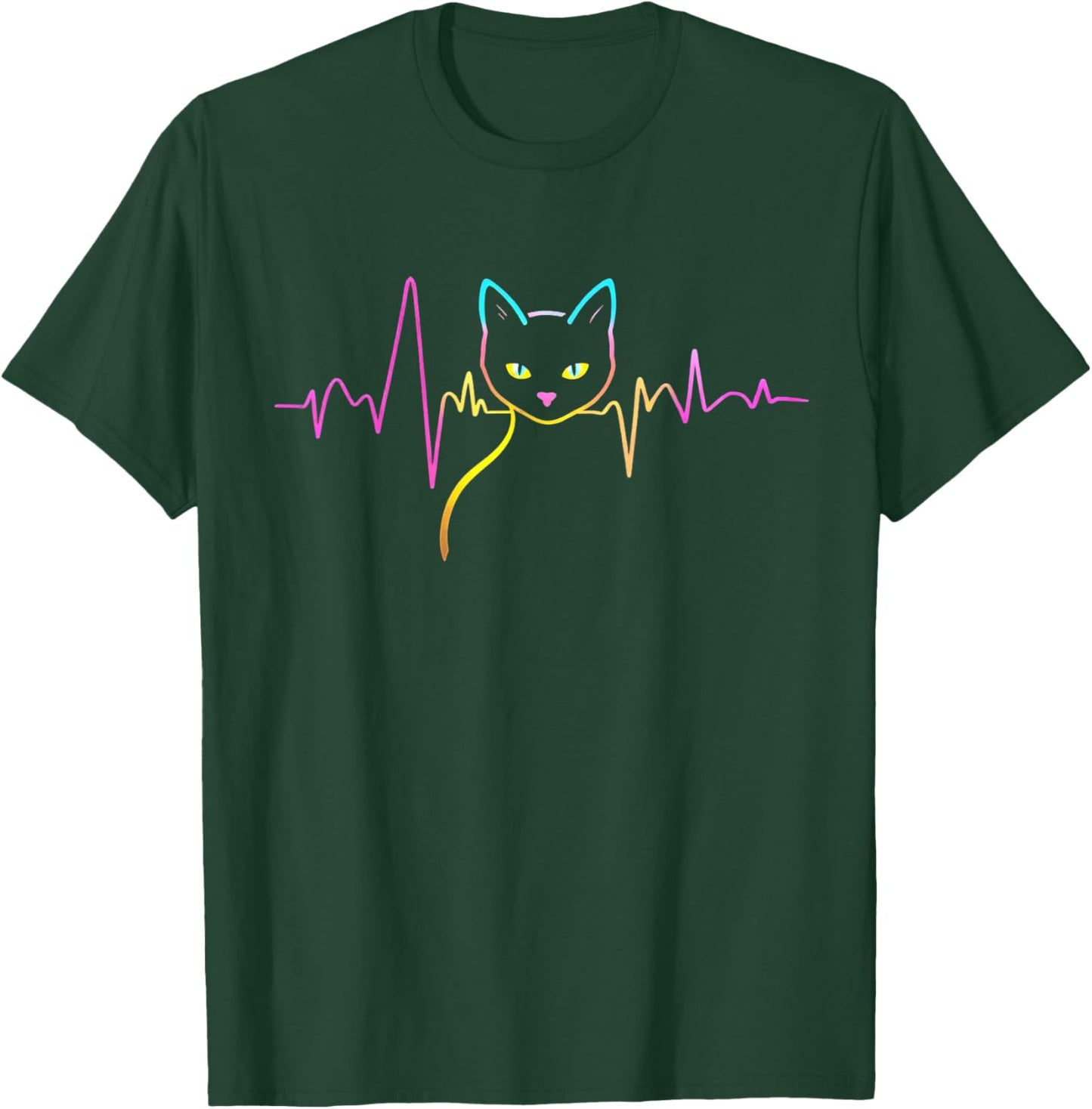 Heartbeat Cat Lover Cute Cat Owner Animal Silhouette Art ECG T-Shirt - T-Shirt | Forest