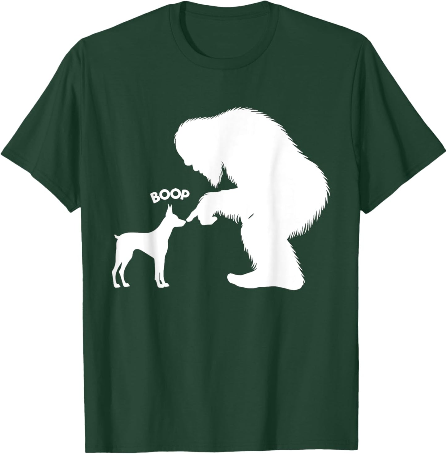 DesignDorks -Adults Funny Bigfoot Sasquatch Doberman Pinscher Boop Black Short Sleeve Classic Fit Cotton Blend T-Shirt - T-Shirt | Forest