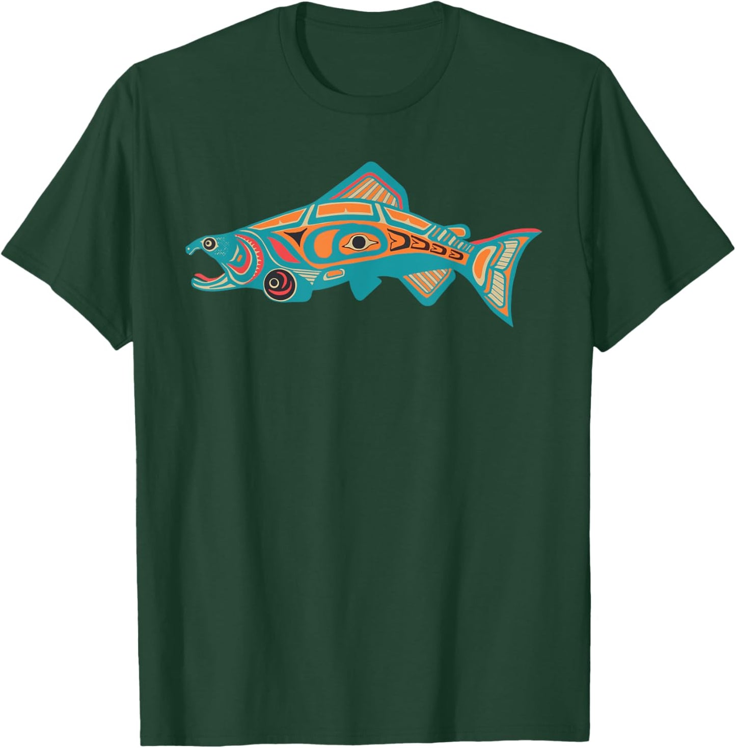 Native American Salmon Tlingit Indian Fisherman Fish Men T-Shirt - T-Shirt | Forest