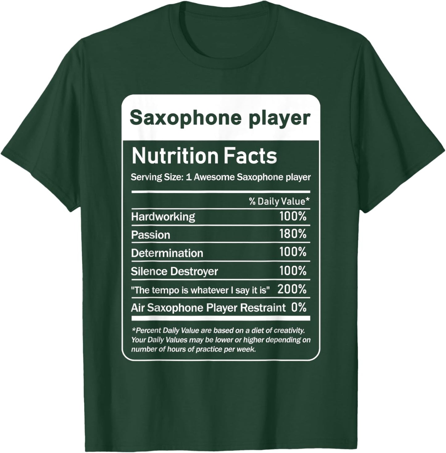saxophone player Nutrition Facts Food Facts T-Shirt - T-Shirt | Forest