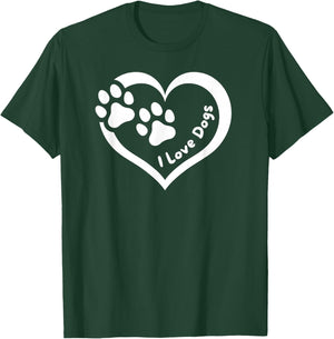 I Love Dogs Heart with Paws - Fun Design for Pet Lovers T-Shirt - T-Shirt | Forest