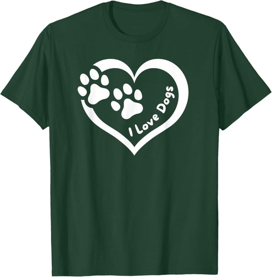 I Love Dogs Heart with Paws - Fun Design for Pet Lovers T-Shirt - T-Shirt | Forest