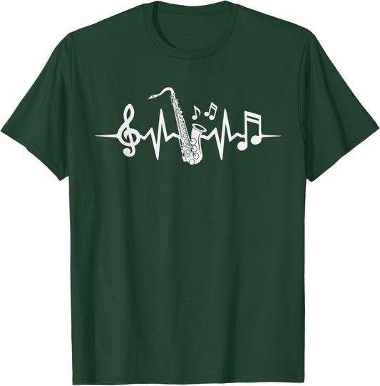 Saxophonist Jazz Musician Heartbeat Saxophone T-Shirt - T-Shirt | Forest