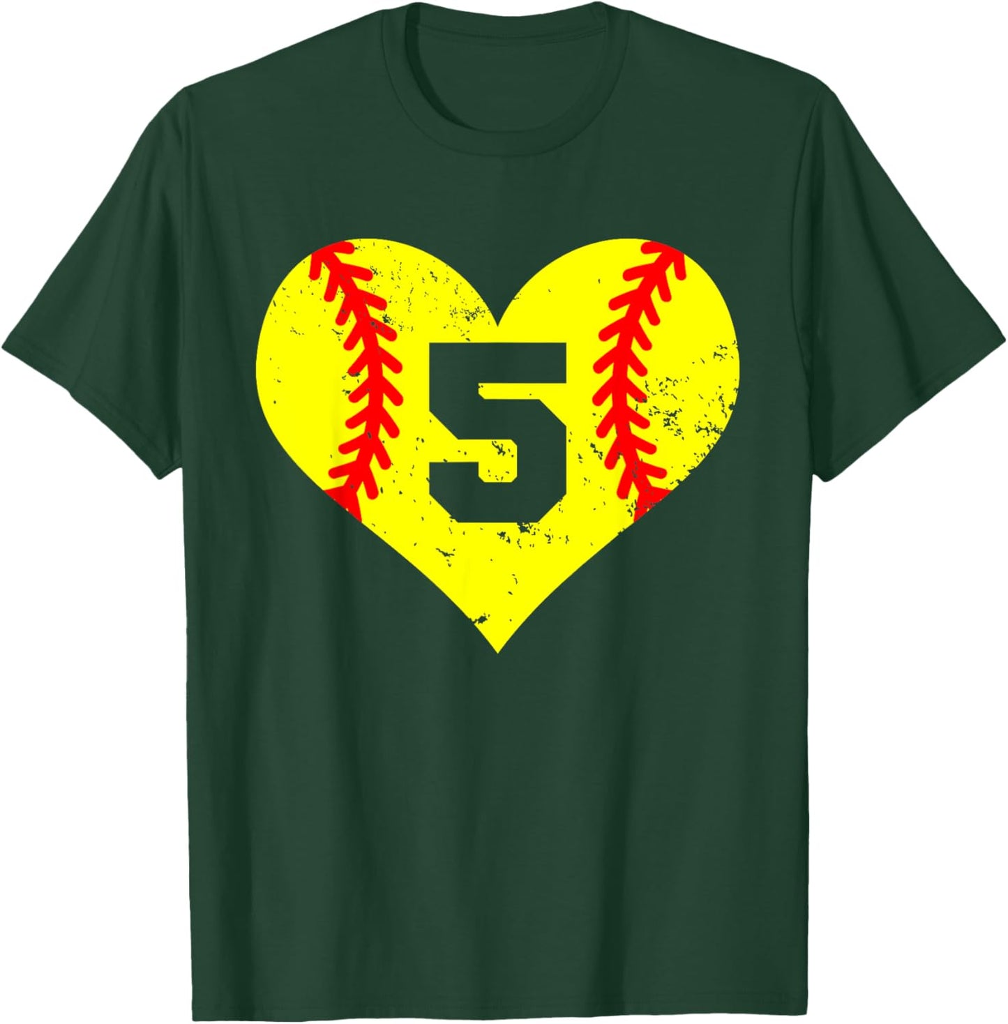 Softball Number 5 Jersey Funny Softball Heart Game Day T-Shirt - T-Shirt | Forest