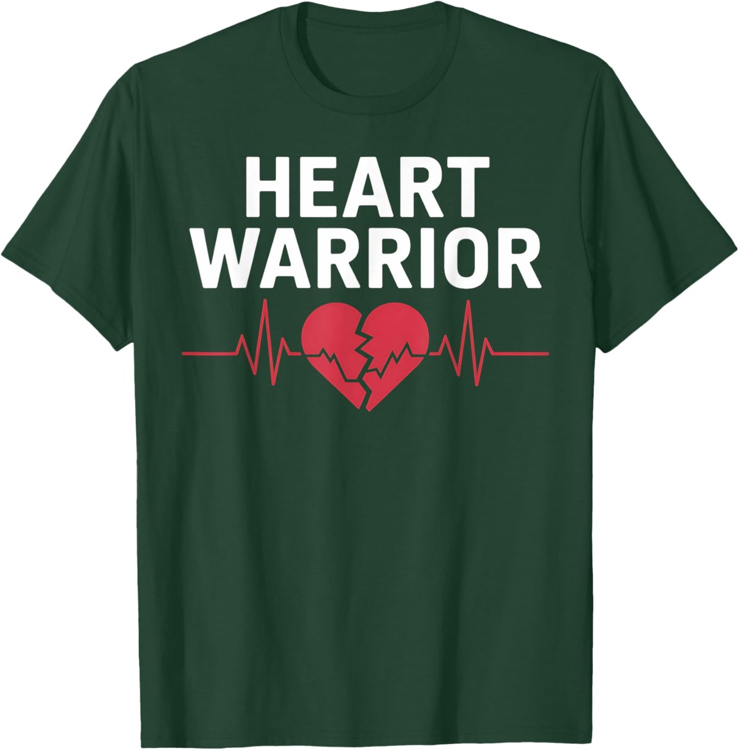 Heart Warrior Heart Attack Survivor Awareness EKG Heartbeat T-Shirt - T-Shirt | Forest