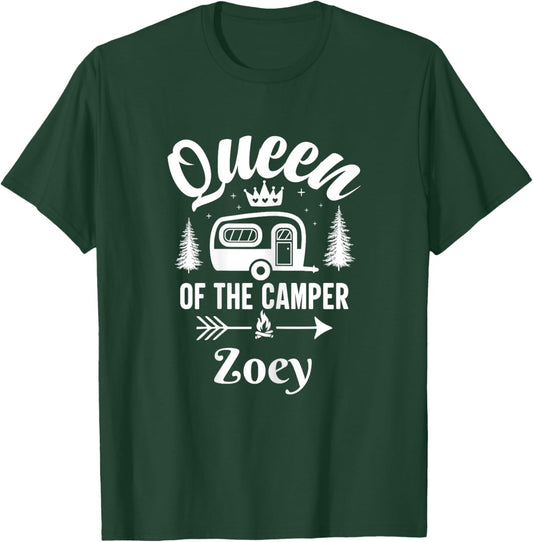 Queen of the Camper Zoey, Camping Outfit Adventure Nature T-Shirt - T-Shirt | Forest