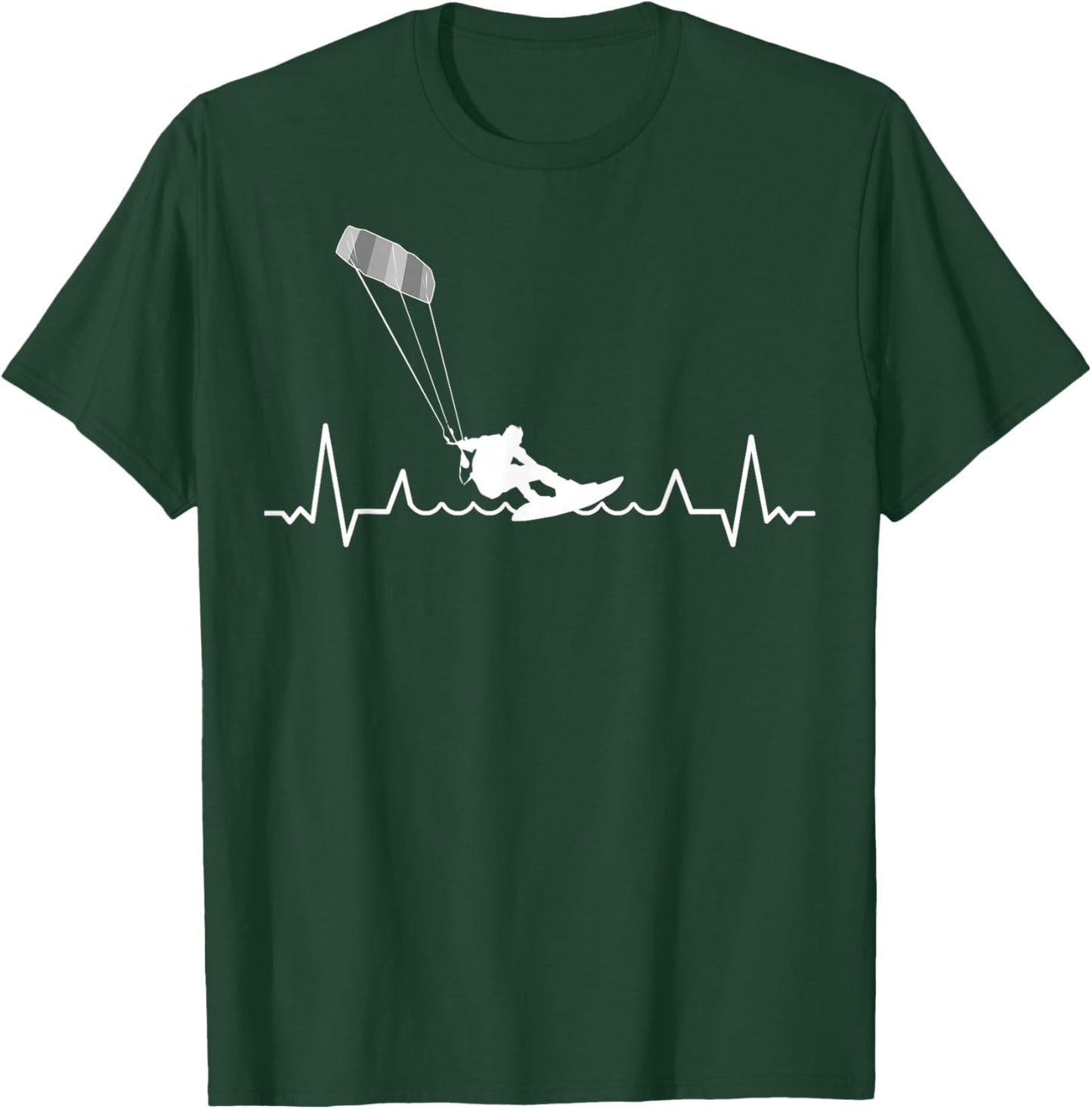 Kitesurfing Windsurfing Kitesurfing Cardiogram Kitesurfer T-Shirt - T-Shirt | Forest