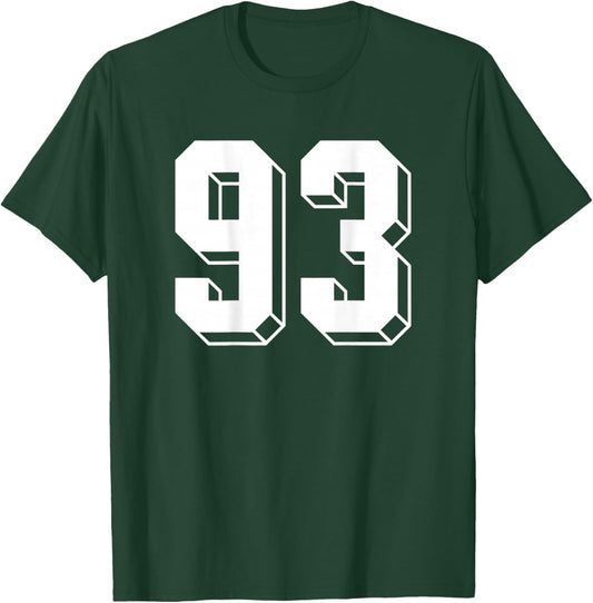 Number 93 BACKSIDE - Retro 80s 90s Team Jersey Numbered T-Shirt - T-Shirt | Forest