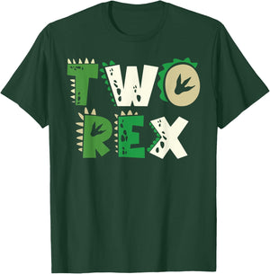 Two Rex Dinosaur Birthday Shirt For 2nd Birthday Boys Girls T-Shirt - T-Shirt | Forest