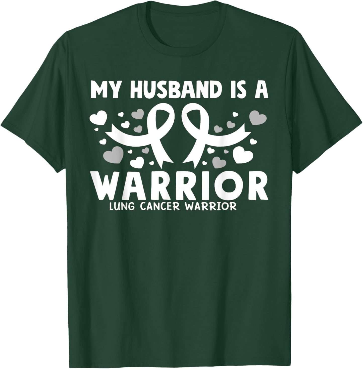 My husband is a Warrior White Ribbon Lung Cancer Awareness T-Shirt - T-Shirt | Forest