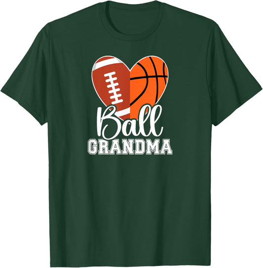 Ball Grandma Heart Football Basketball Grandma T-Shirt - T-Shirt | Forest