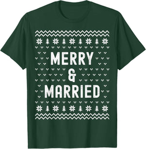 Merry & Married Matching Couples First Christmas as Mr & Mrs T-Shirt - T-Shirt | Forest