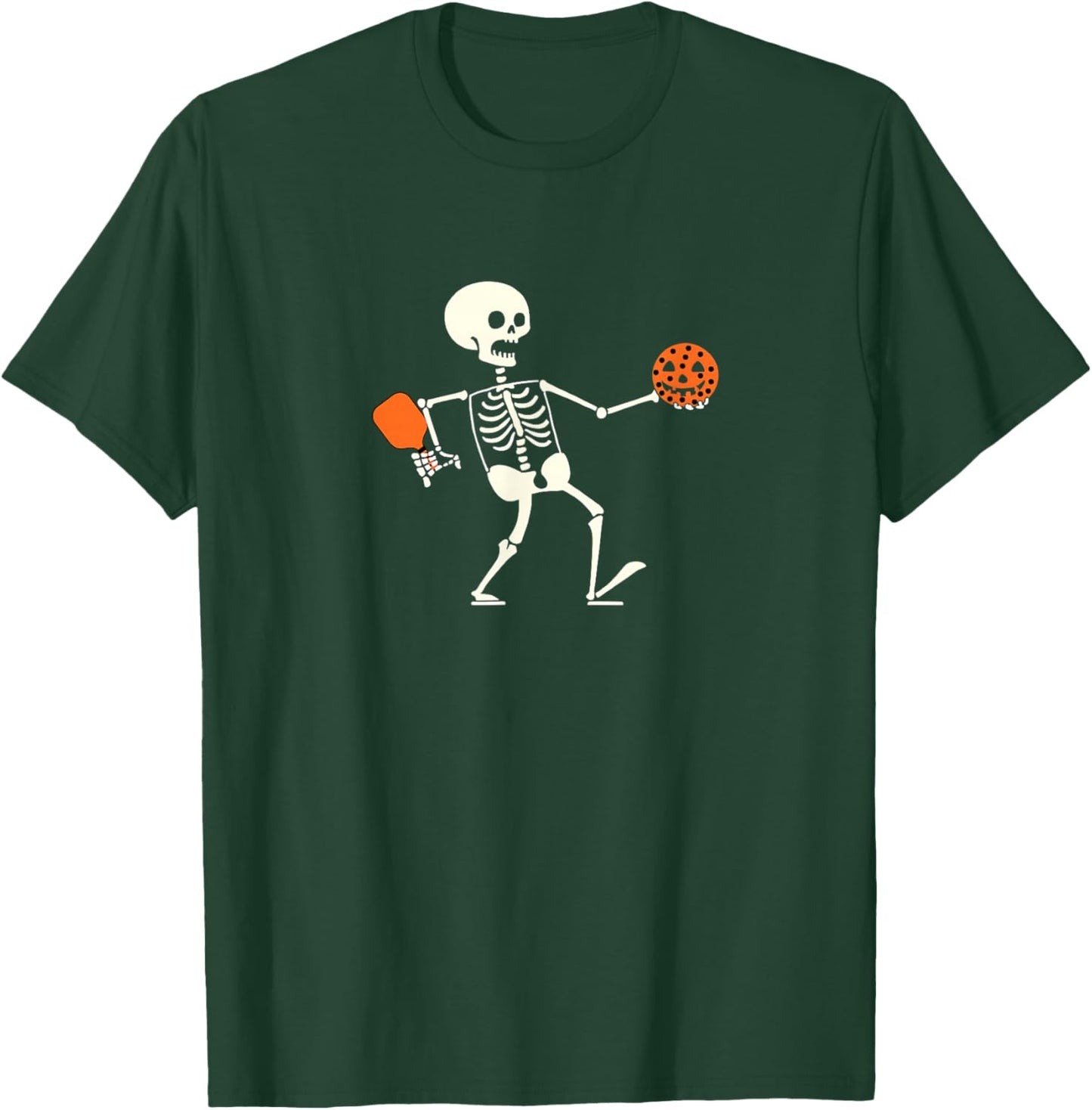 Funny Skeleton playing Pickleball Halloween T-Shirt - T-Shirt | Forest
