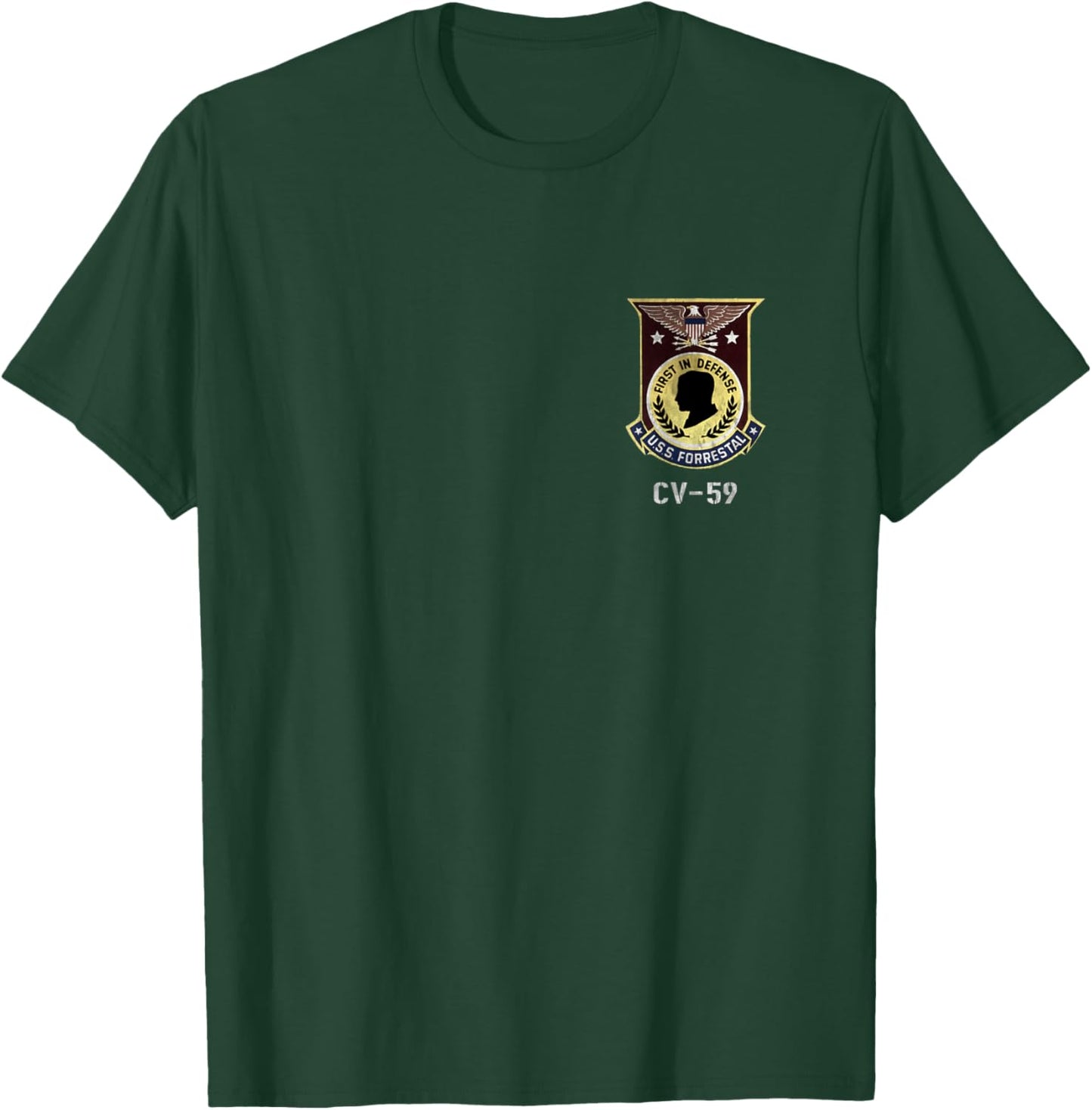 USS Forrestal CV-59 Logo American Flag Aircraft Carrier Papa T-Shirt - T-Shirt | Forest