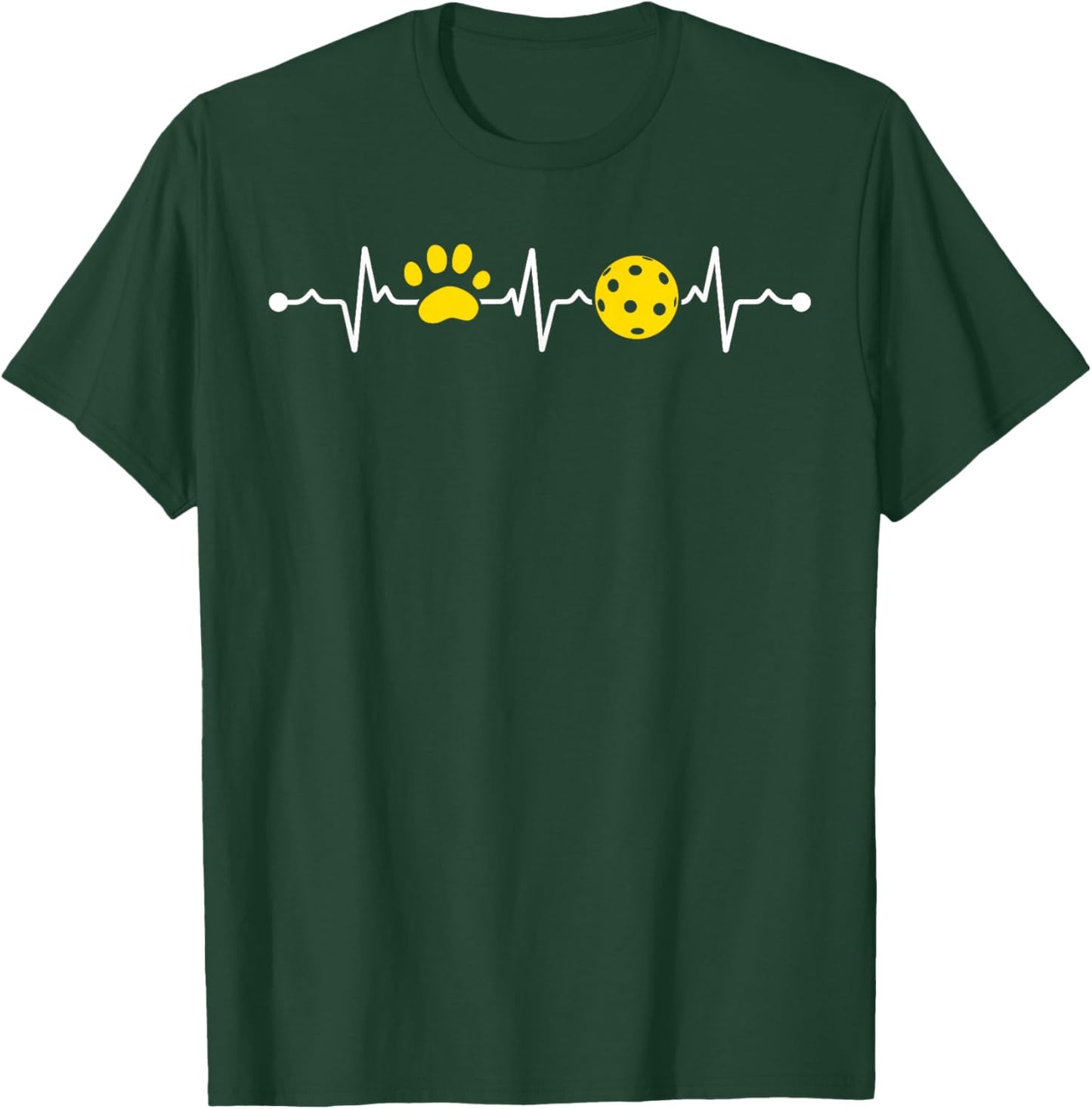 Funny Pickleball Player Heartbeat Dog Paw Heartbeat T-Shirt - T-Shirt | Forest