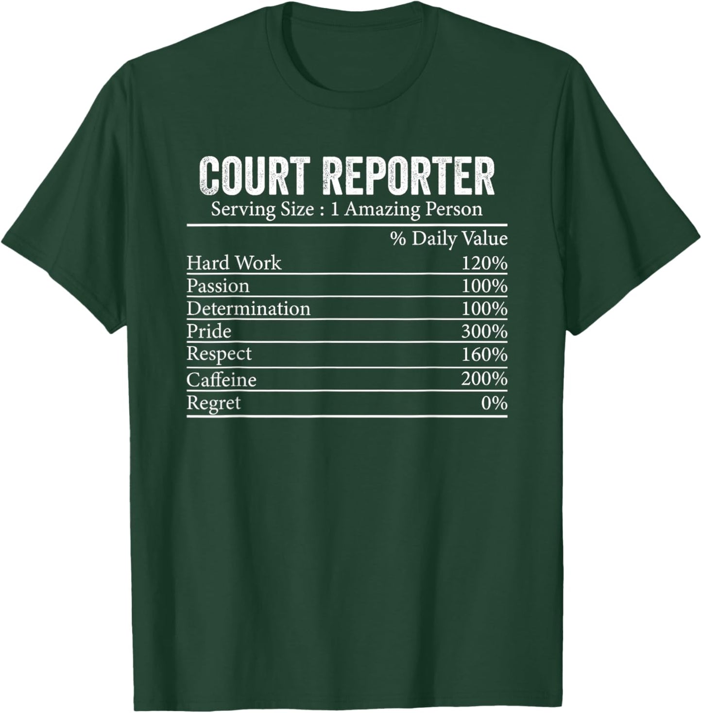 Funny Court Reporter Nutrition Facts Information Men Women T-Shirt - T-Shirt | Forest