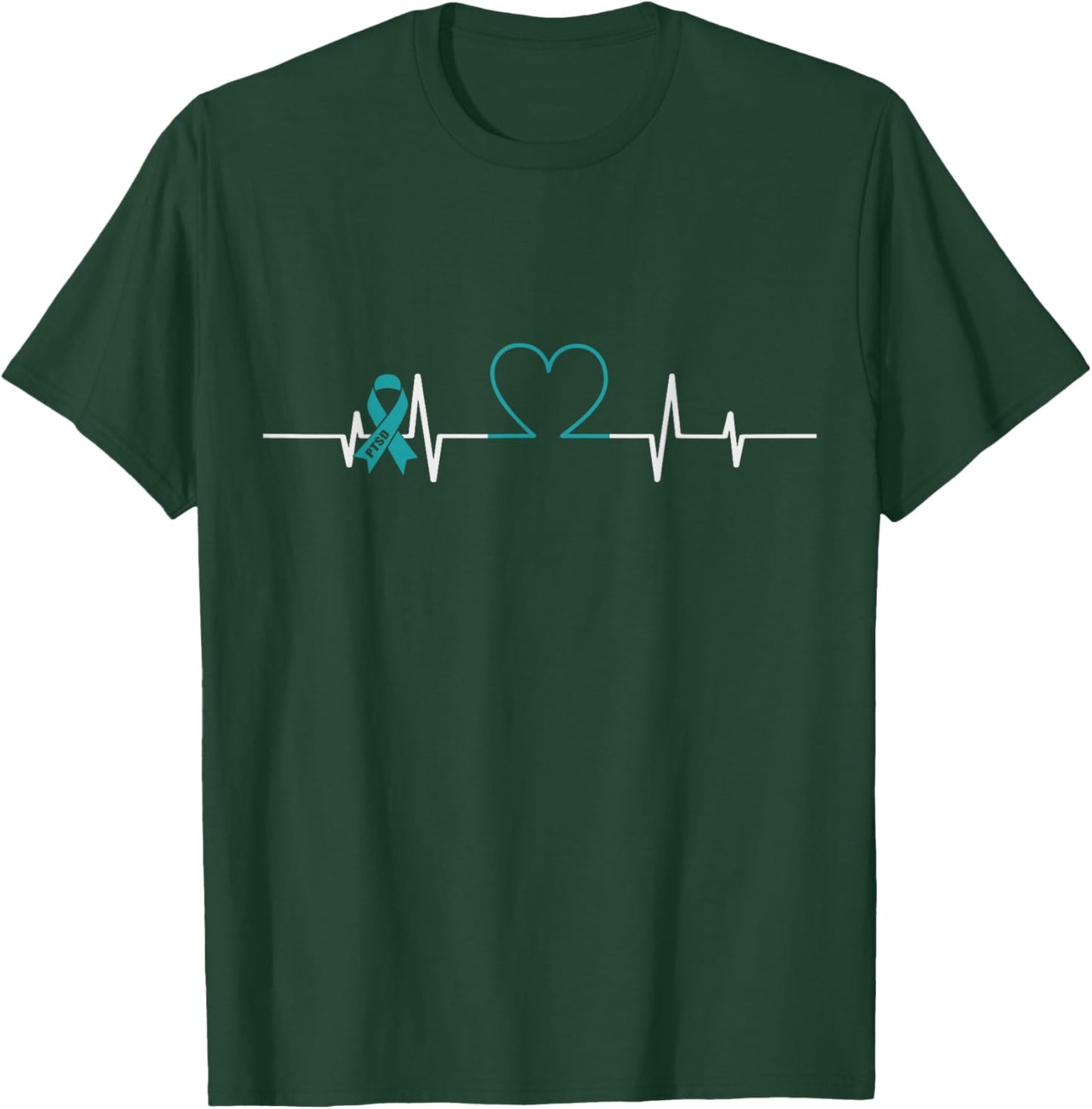 Teal Ribbon PTSD Heartbeat PTSD Awareness T-Shirt - T-Shirt | Forest