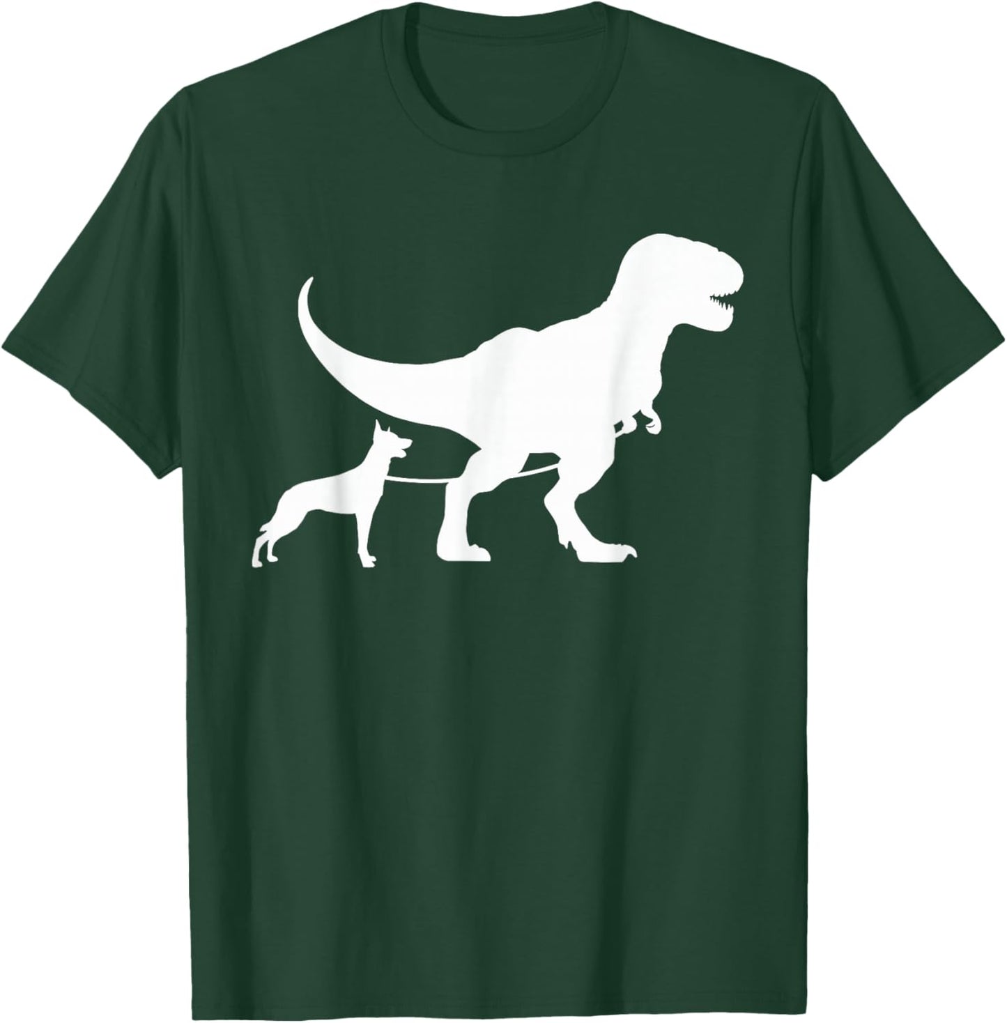 T-Rex Walking a Dog Funny Belgian Malinois Dad Dog Lovers Men Women Kids T-Shirt - T-Shirt | Forest